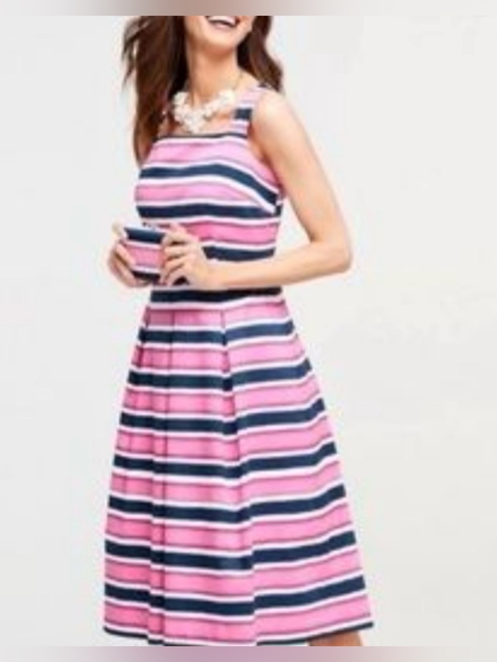 Talbots Pink and Navy Striped Fit and Flare Dress Size 10